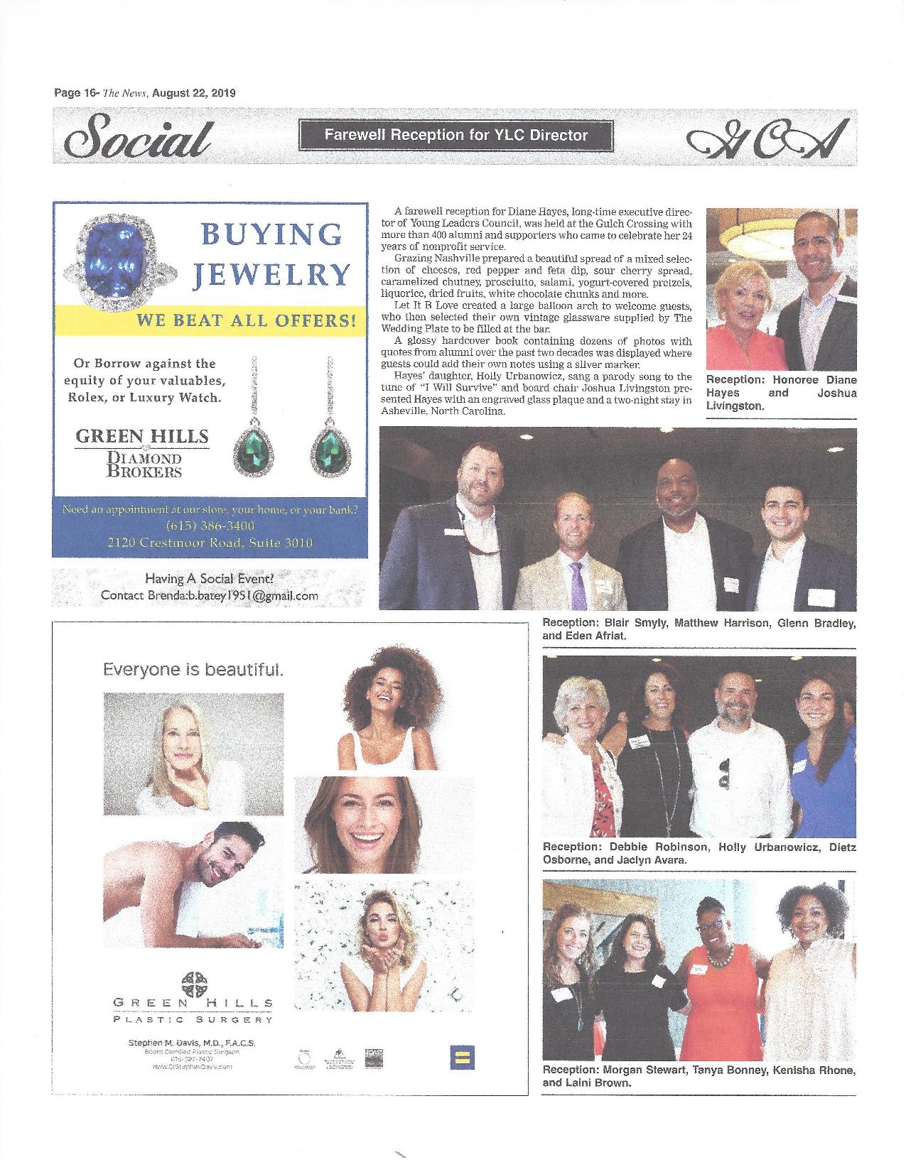 Photos from Diane Hayes’ Farewell Reception Published in 8-22-19 Issue of Green Hills News/Nashville Today