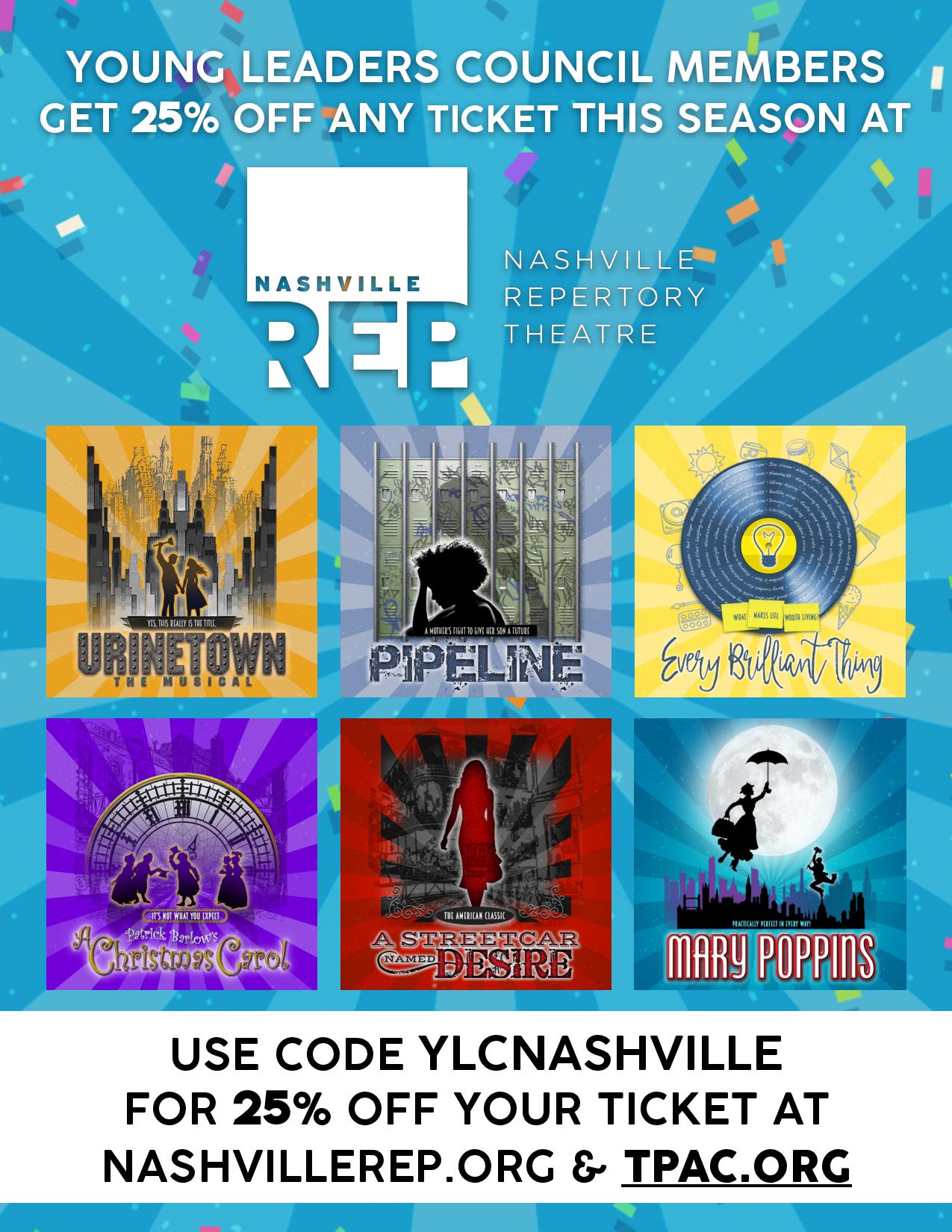 Exclusive 25% Discount for YLC Alumni and Class Participants for 2019/20 Season of Nashville Rep