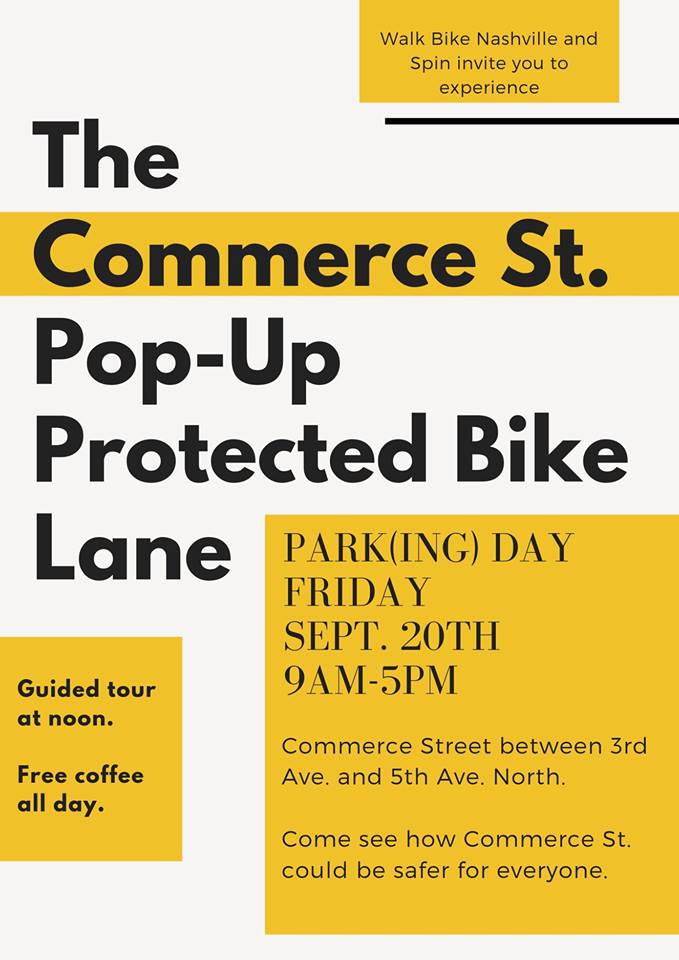 See the Commerce St. Pop-Up Protected Bike Lane on Friday, Sept. 20, 9am-3pm